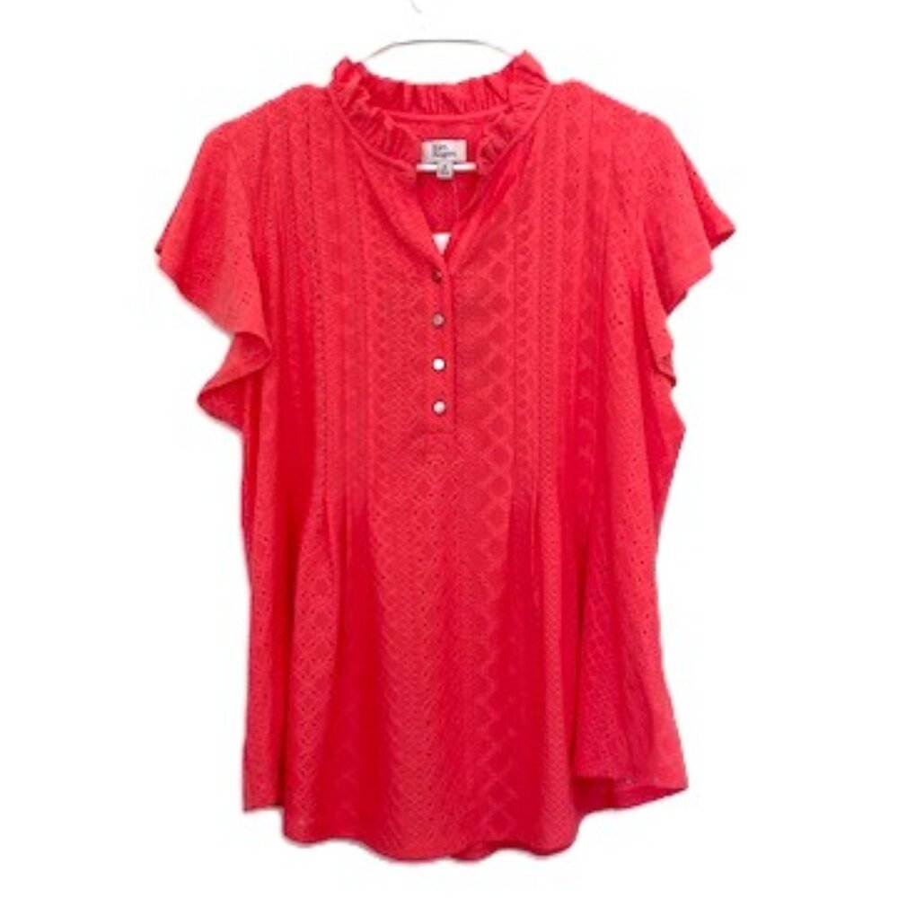 New Kim Rogers Coral Eyelet Shirt with Short Butterfly Sleeves